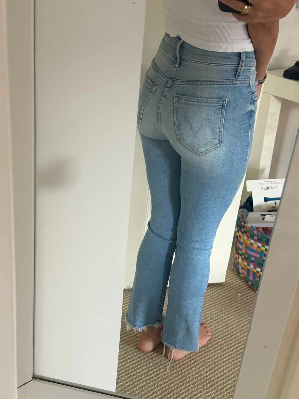 MOTHER Light Blue Flare Crop Jeans